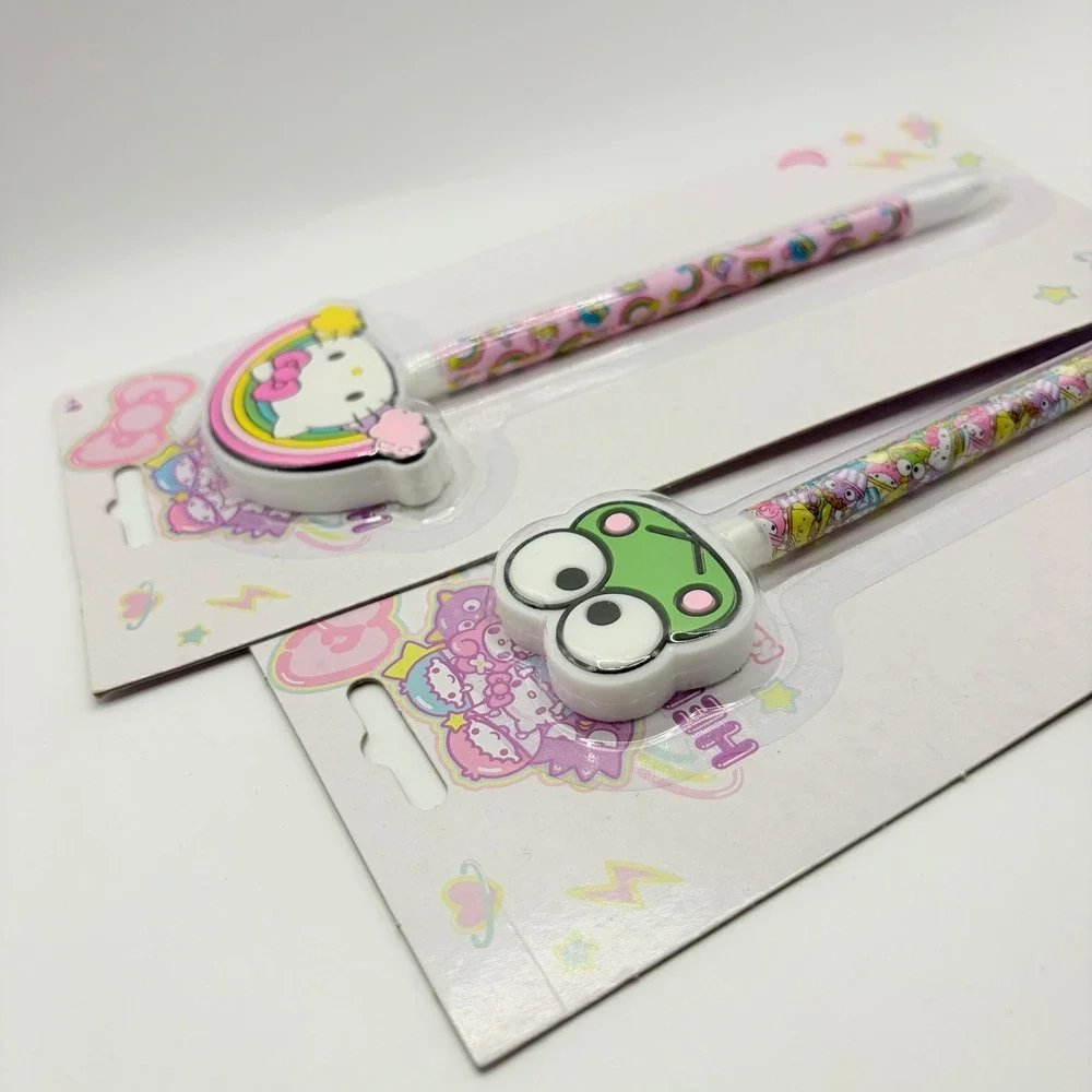 Sanrio Hello Kitty Keroppi Rainbow Novelty Pen Set 2pk Black Ink Kawaii Pens